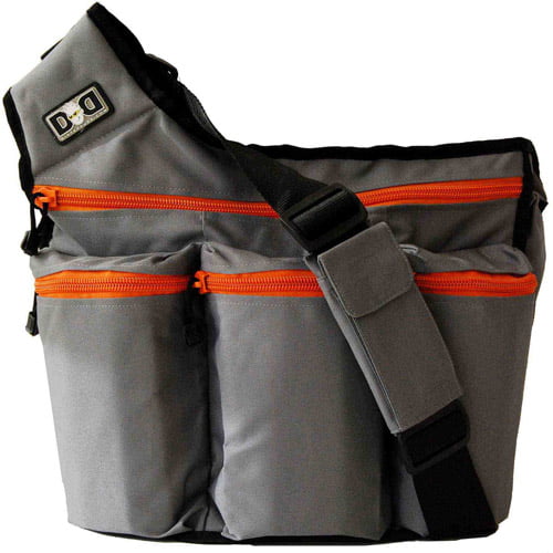 Diaper Dude Charcoal Diaper Messenger  Bag with Orange Zippers